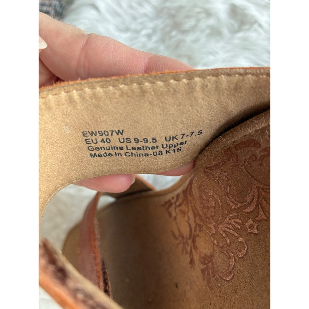Aetrex Marilyn womens Brown Leather Cork Wedge Sandals Embellished Size 9/9.5 - Picture 4 of 6